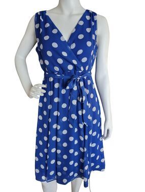 Danny & Nicole Blue Polka Dot Midi Dress Fit & Flare
